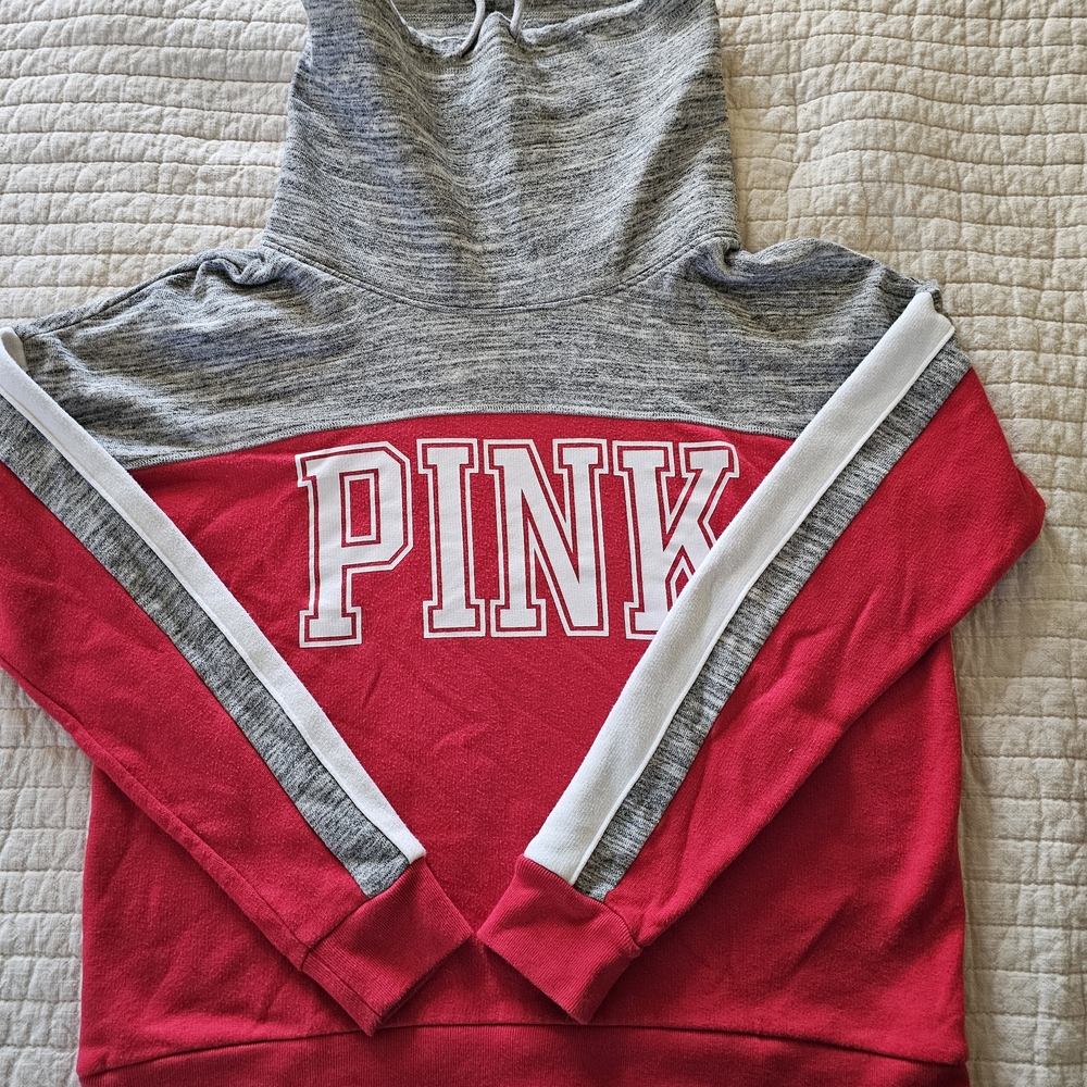 PINK Victoria's Secret Red and Gray Cowl Neck Sweater